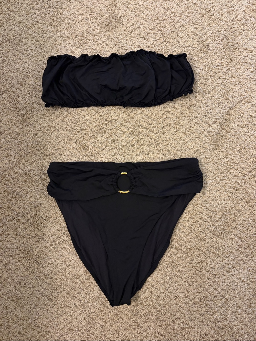 WeWoreWhat Black Bandeau Bikini Set with Gold Ring Detail